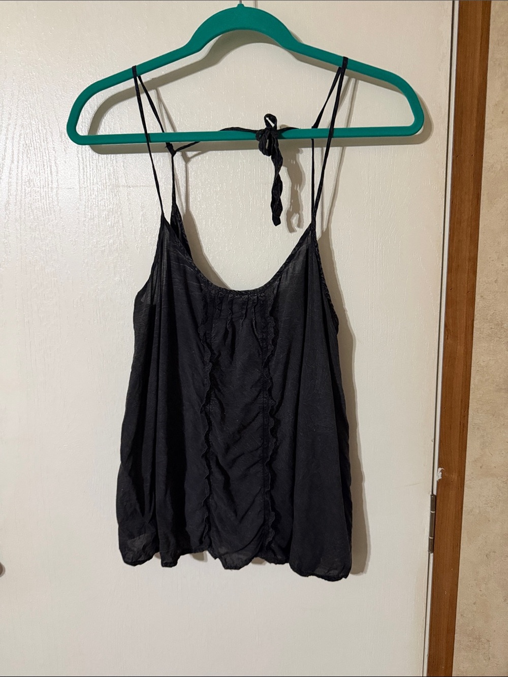 Black Spaghetti-Strap Ruffled Camisole